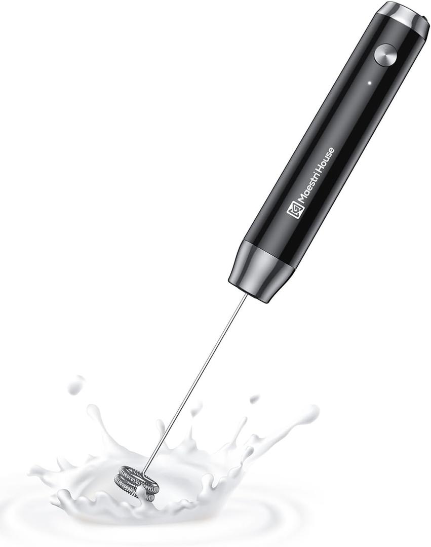 Maestri House Rechargeable Milk Frother, LunaFro NS Handheld Electric Foam Maker Waterproof Detachable Stainless Steel Whisk Drink Mixer Foamer for Lattes, Cappuccino, No Stand