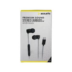 Acoustix Premium Sound Stereo Earbuds With Lightning USB C Connector