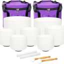 7-12 inch 432HZ Crystal Singing Bowls Chakra Set of 7 Meditation Bowl Frosted Healing Quartz Sound Singing Bowls with 2 Travel Carry Case Bag 2 Mallet Suede 2 Strikers 7 O-rings