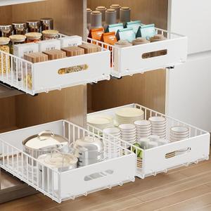 MUSTORN 2 Pack Pull Out Cabinet Organizer, Slide Out Cabinet Drawers Peel and Stick Pull Out Drawers Heavy Duty Pull Out Shelf for Kitchen, Cupboard, Pantry, Bathroom (16.5" D*11.8" W*3.94" HWhite)