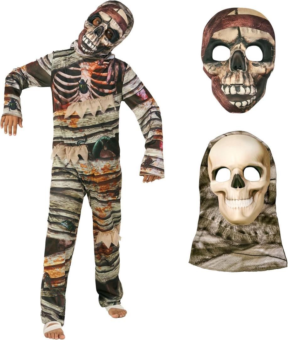 Morph Mummy Costume for Kids, Two-Faced Mummy Outfit, Halloween Mummy Costume for Children, Spooky Dress-Up Fun (Large)