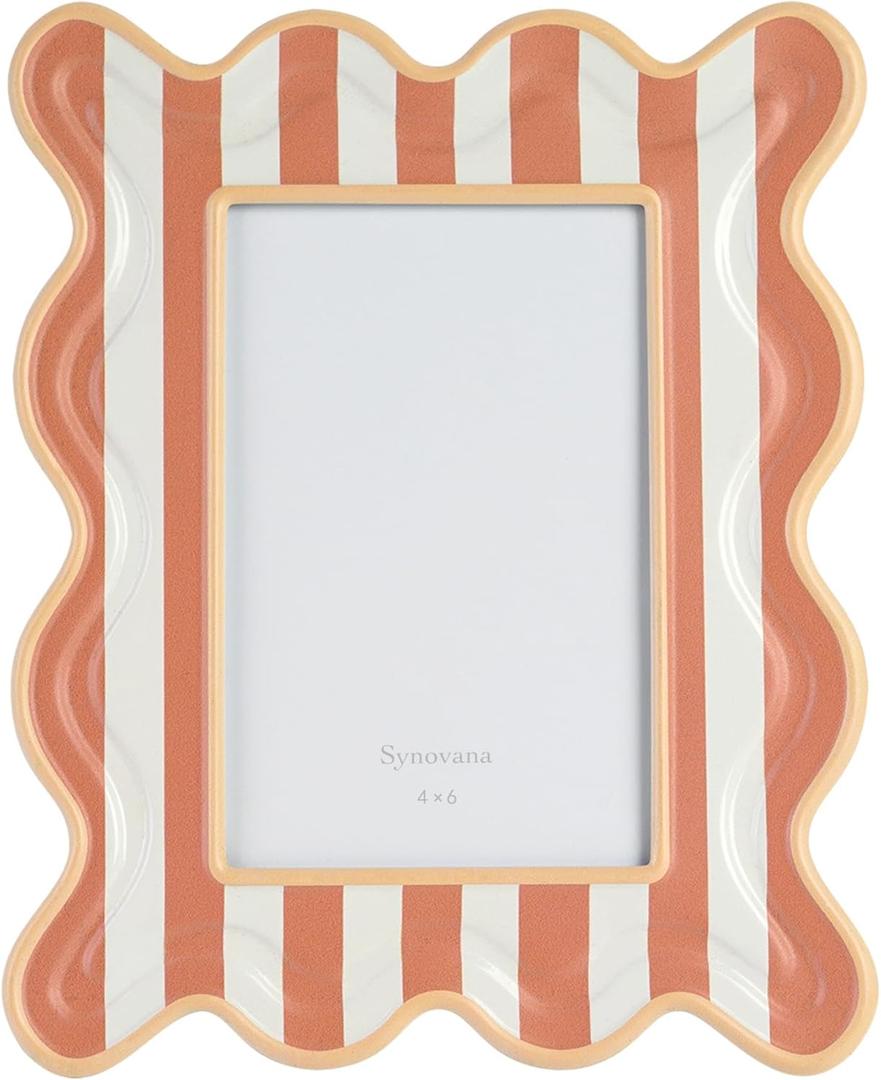Wavy Striped 4x6 Picture Frame  Orange and Cream with Frosted Finish, Tabletop Photo Display  Joyful Decorative Photo Frame for Desk, Shelf, or Gift