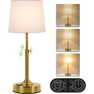 Height Adjustable Rechargeable Table Lamp with Timer, Dimmable Cordless LED Desk Lamp, 4000mAh Battery Operated Table Lamps, Gold Wireless Touch Nightstand Lamp for Kitchen Counter Coffee Table Office