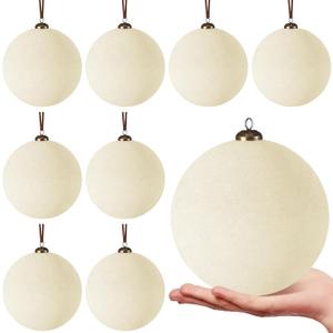 8 Pcs 6 Inch Large Velvet Christmas Ball Ornaments,Cream White