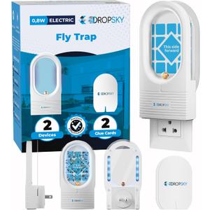 Dropsky Indoor Flying Insect Trap - Plug-in Bug Light Trap for Fruit Flies, Gnats and Houseflies - Odorless and Mess Free (2 Traps + 2 Glue Cards)