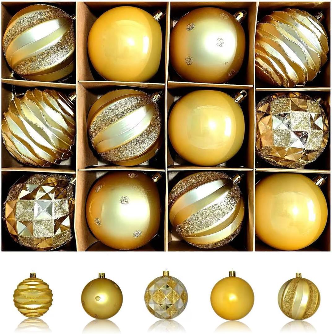 12 Pack Christmas Tree Ornaments, 3.15"/80mm Christmas Ball Ornaments Set for Christmas, Holiday, Wreath & Party Decorations - Shatterproof