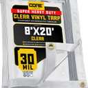 Core Tarps 30 Mil Extreme Heavy Duty Clear Tarp with Gromments - 8x20ft Super Clear Tarps Heavy Duty Waterproof Vinyl Tarpaulin, Transparent Tarp for Outdoor, Camping & Construction, Clear