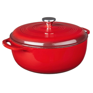 Lodge 7.5 Quart Enameled Cast Iron Dutch Oven with Lid – Dual Handles – Oven Safe up to 500° F or on Stovetop  Use to Marinate, Cook, Bake, Refrigerate and Serve – Island Spice Red