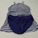 Tempt Me Two Piece Tankini Set Tummy Control Swimsuit for Women High Neck Top with Bottom Bathing Suits Ruched Swimwear (Small, Blue Stripe)