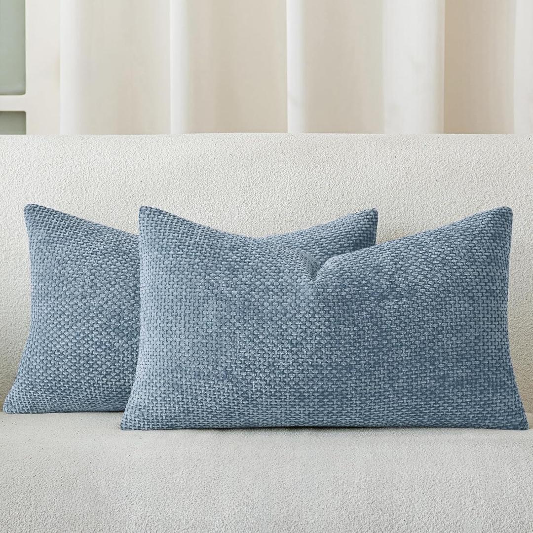a moment Blue Chenille Throw Pillow Covers 12x20 Inch Pack of 2 Modern Decorative Throw Pillow Covers Farmhouse Cross Covers Modern Home Decor for Sofa Bedroom Living Room