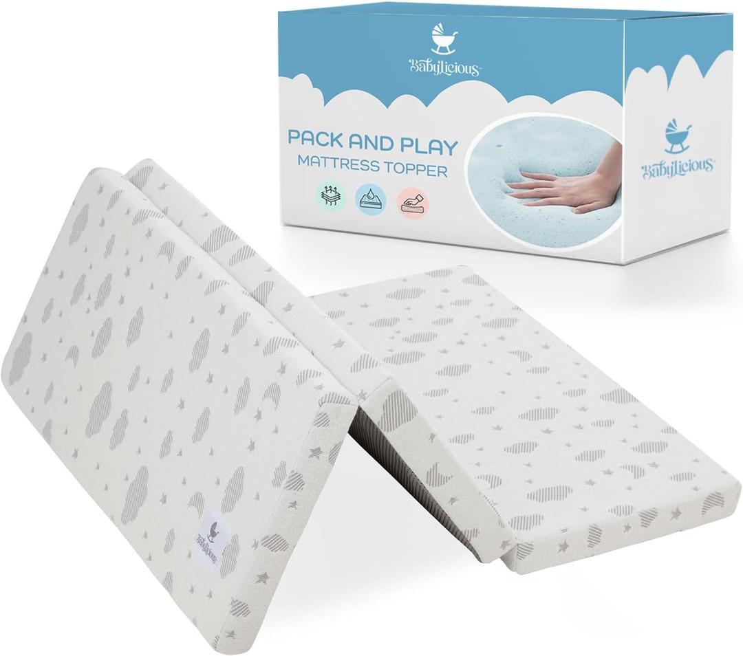 Babylicious Waterproof Pack and Play Mattress Topper | 38" x 26" x 1.5" | Trifold Style - Breathable Soft Plush Foam - Portable Mattress Topper- Baby Foam Mattresses for Babies
