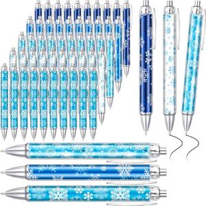 Thenshop 50 Pcs Winter Snowflake Pens Bulk Retractable Ballpoint Pens Black Ink Winter Snowflake Pattern Appreciation Gifts Office Supplies Stationery for Party Writing