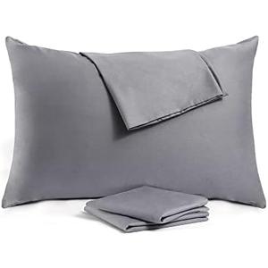 Cotton Pillow Protectors/Cases Queen Size with Zipper 4 Pack Grey Color,Cooling & Breathable Bed Pillow Protectors Set of 4 Pillow Cases Cover (Queen Size 20" x 30")