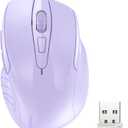 TECKNET Wireless Mouse, 2.4G Ergonomic Optical Mouse, Computer Mouse for Laptop, PC, Computer, Chromebook, Notebook, 6 Buttons, 24 Months Battery Life, 2600 DPI, 5 Adjustment Levels - Lavender