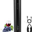 Wine Opener Electric Rechargeable, Rechargeable Battery Operated Wine Bottle Opener with Foil Cutter, One-click Corkscrew Remover for Home, Kitchen, Party, Wedding - Black