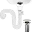 Bathroom White Sink Drain Kit, with Flexible Expandable P-Trap Sink Drain Pipe, Fits 1-1/4",1-1/2" and 2'' Drain Hole, Built-in Anti-Clogging Stopper, Anti-Odor Bathroom Sink Drain