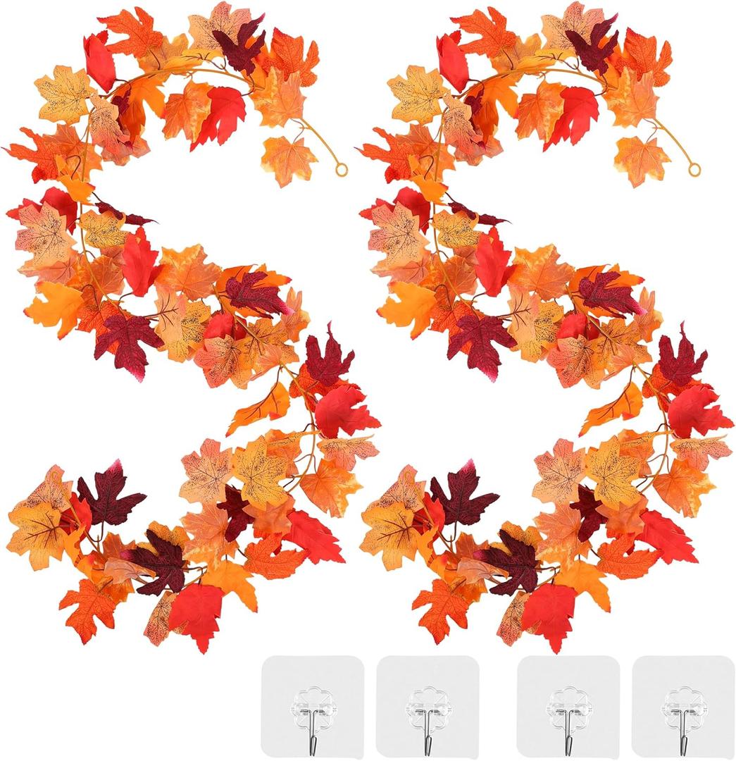 Fall Garland, 2 Pcs 5.7 Ft Fall Leaves Garland, Falls Leaf Garlands, Falls Decor Garlands, Autumn Decor, Thanksgiving Decorations for Home