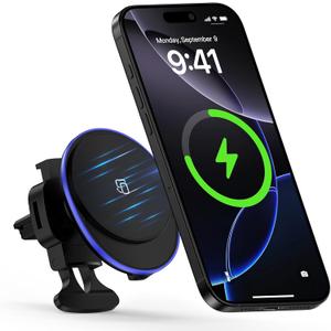 Wireless Car Mount Charger Magnetic Charger for Samsung Galaxy S25 Ultra S24 Plus S23 FE S22 S21 S20 S10/15W Fast Air Vent Auto Phone Magsafe Wireless Car Charge for iPhone 17 16 Pro Max 15 14 13 12 (Black)
