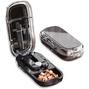 Portable Pill Cutter, Splitter for Tiny Small and Large Pills,1/2,1/3,1/4 Cutter with Stainless Steel Blades and Storage Box (Black)