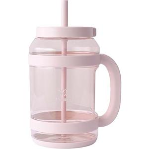 REDUCE WaterDay 80 oz Water Jug with Time/Ounce Markings - Spill-Proof Straw, Durable Tritan - Big Water Bottle for Daily Hydration - Dishwasher Safe, Clear & Easy to Clean, Pink Quartz