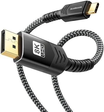 BlueRigger USB C to DisplayPort Cable (3FT, 8K 60Hz, USB Type-C 3.1 to Display Port, 32.4 Gbps, Thunderbolt 4/3, USB-C to DP 1.4 Cable) - Compatible with Monitor, HDTV, Projector, Laptop