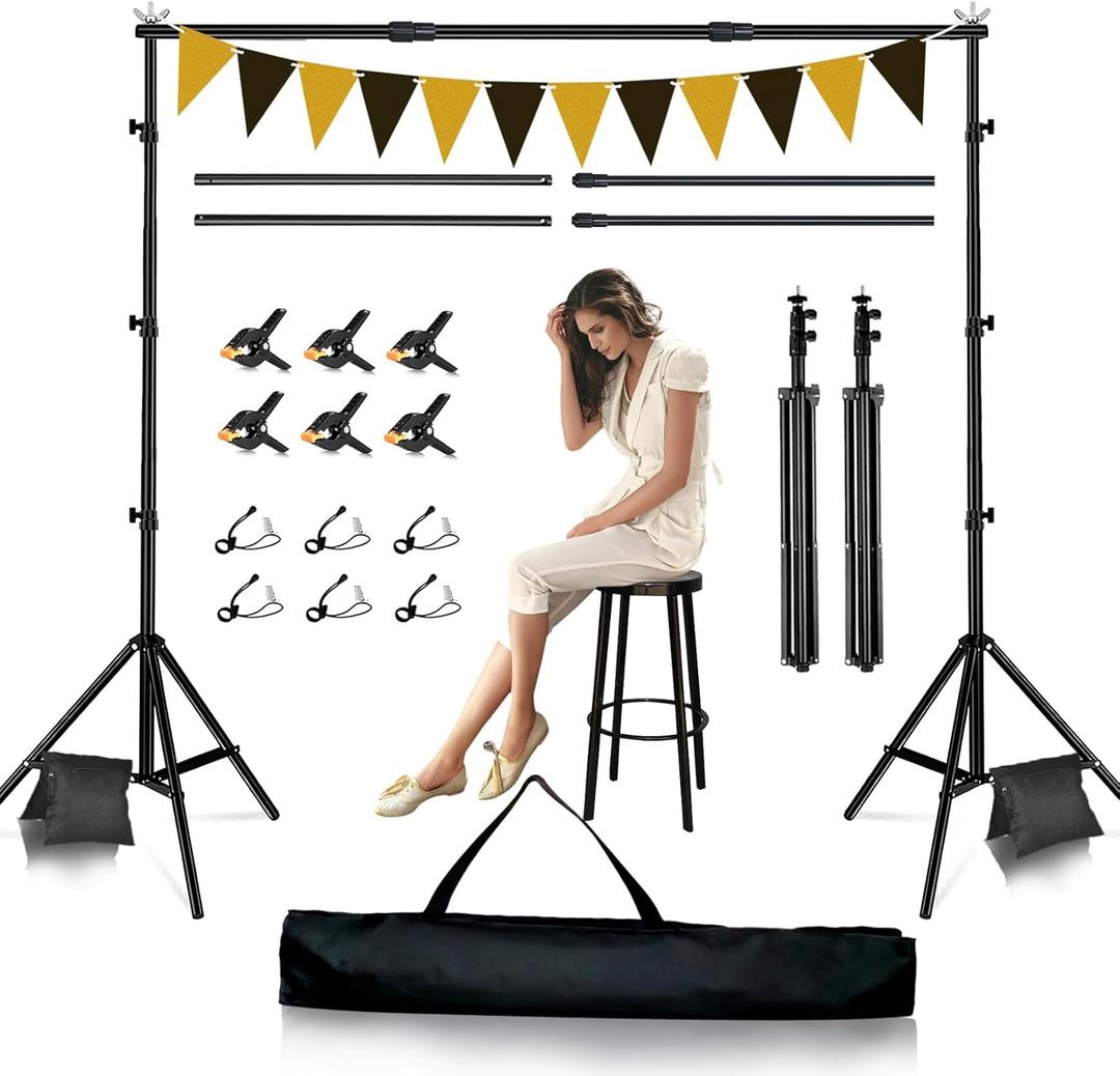 Backdrop Stand, 8.5x10ft Metal Base Photo Studio Support System, Adjustable Backdrop Frame for Photography, Streaming, Wedding, Projector Screen, Tool-Free Setup & Portable Carry Bag