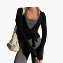 Womens Ballet Wrap Top Long Sleeve Tie Front Workout Cover Up Pilates Yoga Tops Y2k Fairy Coquette Shirt Going Out Size M