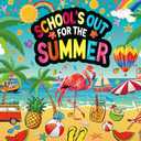 School's Out for The Summer Backdrop Hawaiian Tropical Beach End of School Year Party Theme Photography Background Kids Boys Girls Last Day of School Graduation Party Decor Banner Photo Props (8x6FT)