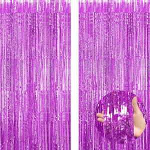 2 Pack 3.3x8.2 Ft Purple Foil Fringe Curtains Birthday Party Streamers Decorations Backdrop Graduation Engagement Wedding Baby Shower Photo Booth Props Bachelorette Halloween Christmas