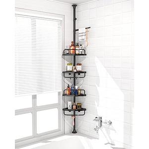 4 Layer Corner Shower Caddy, Stainless Steel ​Constant Tension Pole Shower Organizer, Adjustable Corner Shower Shelf, Rustproof 3.3 to 9.8 ft