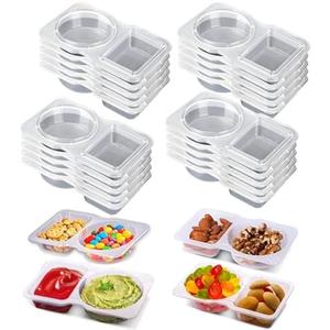 20 Sets Snack Condiment Containers with Lid, Disposable Double 2 compartments Dipping Container Refrige, Reusable Takeaway Sauce Dip Case Storage for Outdoor Sampling Travel Picnic Take-out (20) Pack Of 2