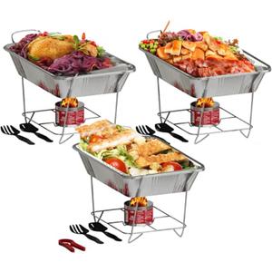 Disposable Chafing Dish Buffet Set, Food Warmers for Parties, Fuel Cans Complete Set, Half Size Pans, Warming Trays (3 Pack)