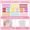 JOYIN 30 Pcs Valentine's Day Gift Cards with Multi-color Stretchy String Toys Set, Unicorn Noodle Toys, Stress Relief Fidget Toys for Kids Valentine Party Favors, Classroom Gift Exchange, Game Prize