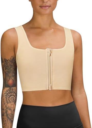LEINIDINA Chest Binder Tomboy Transgender FTM Square Collar with Front Zipper Binder Bra Tank Top