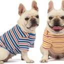 Dog Shirts Cotton Striped T-Shirt, Summer Pet Clothes for Small Dogs, 2-Pack Soft Puppy Apparel Cat Tee, Breathable Stretchy, Blue Yellow M
