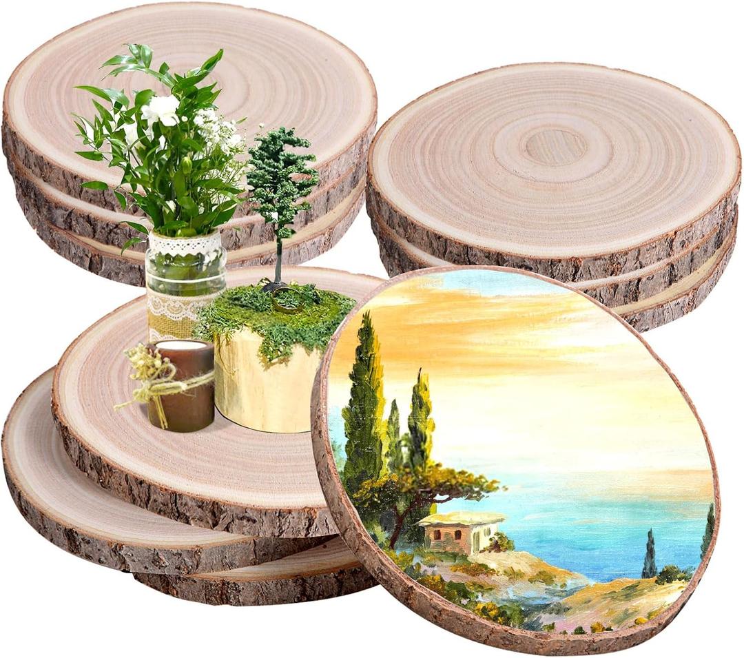 10Pcs Wood Slices Unfinished Wood Rounds 7-8 inches Wood Circles for Crafts Wood Slab for DIY Table Centerpieces Decor Crafts Wedding Parties Baby Shower