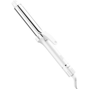 Titanium Curling Iron 1 1/4 Inch for Long-Lasting Beachy Waves & Loose Curls, Curling Wand with Clamp for Long Thick Hair, Dual Voltage, 30s Fast Heating, 5 Temperatures, Auto Shut-Off, Silver+White