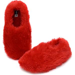 Onmygogo Fuzzy Winter Indoor Slippers for Women (9-10, Red)