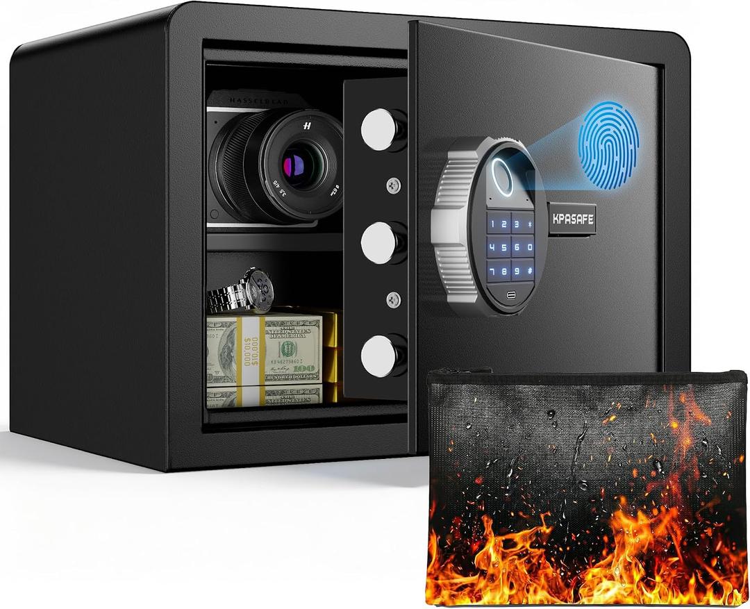 Small Biometric Safe, 0.8 Cuft Fingerprint Safe Box with Fireproof Bag, Caja Fuerte Para Dinero with Silent Mode, Backlit Keypad, Anti-Theft, and LED Light, 9.813.89.8 IN