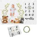 Paishanas Baby Monthly Milestone Blanket Woodland Boy Girl Gender Neutral Gift for Baby Shower Photo Blanket for Newborn Picture Wreath Included Soft Flannel Blanket