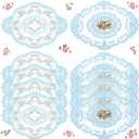 Mixweer 10 Pcs Blue Retro Lace Placemats Oval Embroidered Table Place Mats French Crochet Doilies Vintage Coasters Cup Mat 12'' x 16'' for Wedding Cup Vase Table Decor