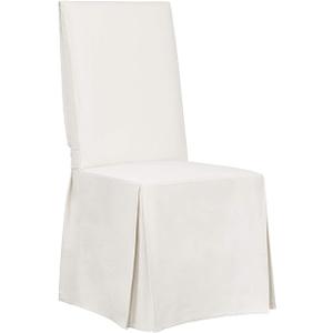 SureFit Essential Twill Straight Long Dining Chair Slipcover, Dining Chair Cover with Cotton Solid Design, Long Straight Skirt and Corner Pleats, Machine Washable, White