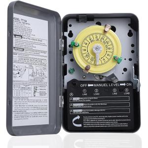 T104 Mechanical Time Switch, 208-277V AC 40A DPST, 24-Hour Dial with 12 ON/Off Trips, Heavy-Duty Timer Switch for Pool Pumps Water Heater Lighting and HVAC, with 4 Timer Trippers