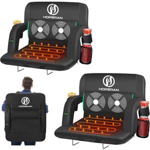 HOPERAN Massage Heated Stadium Seats for Bleachers with Back Support & Lumbar Pillow, 3 Level Heating & 6 Modes Massage Portable Heated Stadium Chairs for Bleachers (2pc Black)