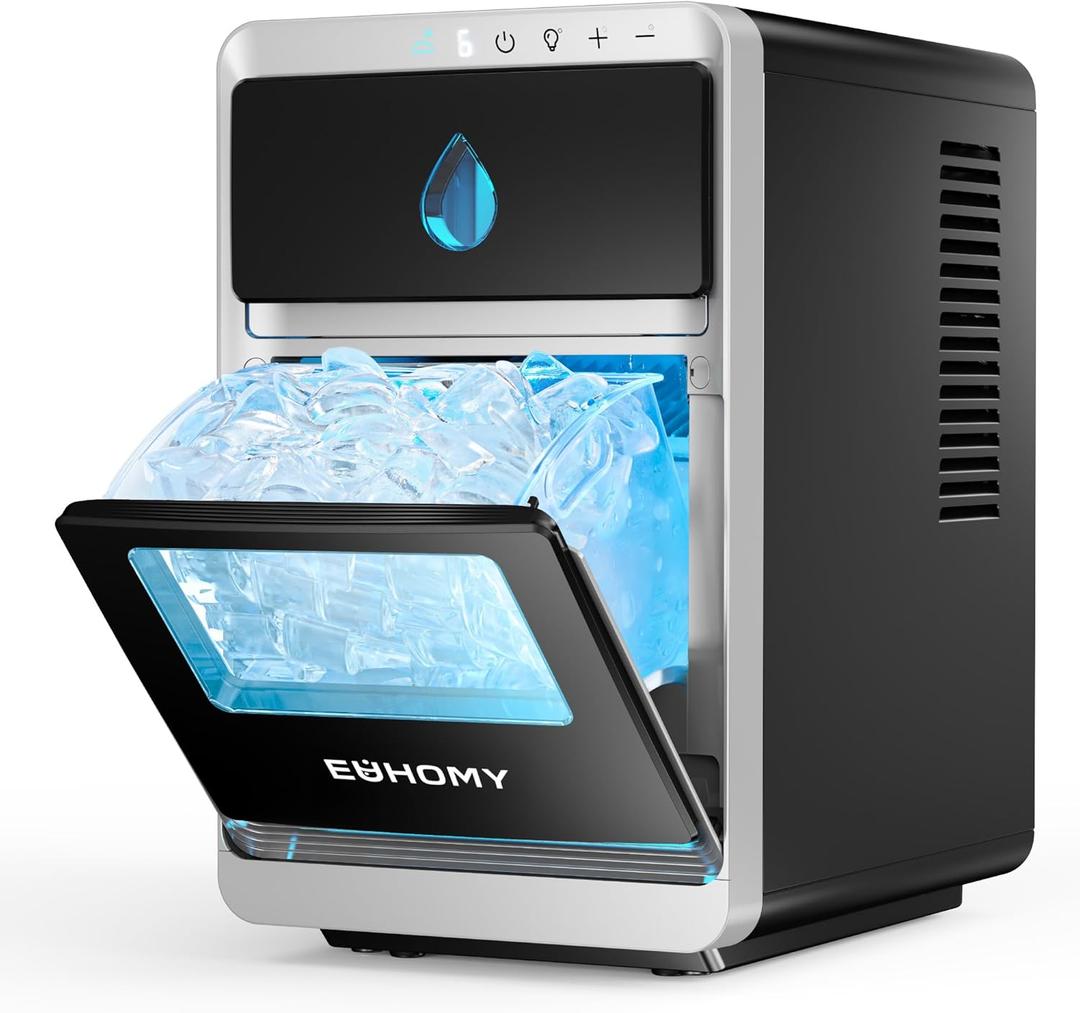 EUHOMY Crescent Ice Maker Countertop, 28Lbs/24H, Ready in 12Mins, Auto Deep Cleaning, Timer, Portable Ice Maker Machine for Home/Office/Party (Black)