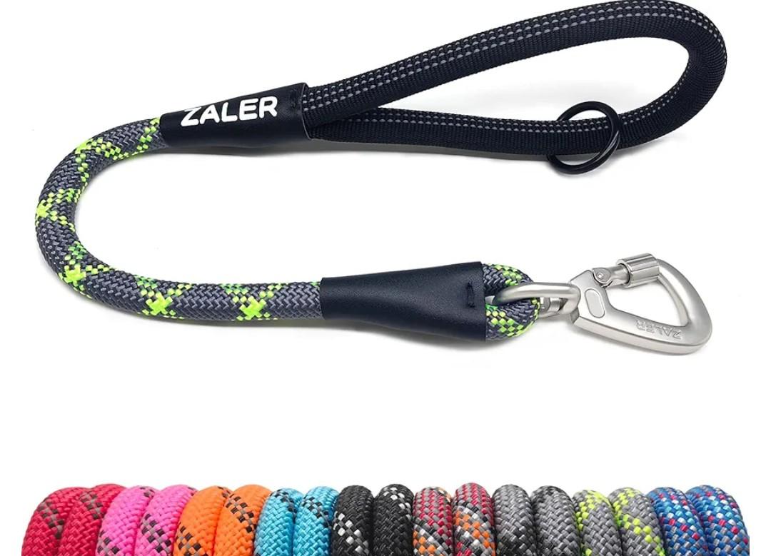 ZALER Short Dog Leash, 26 Inches Rope Traffic Leashes for Dogs, Reflective Dog Lead with O-Ring, Heavy Duty Pet Leash for Large and Medium Dogs (26" Green Gray)