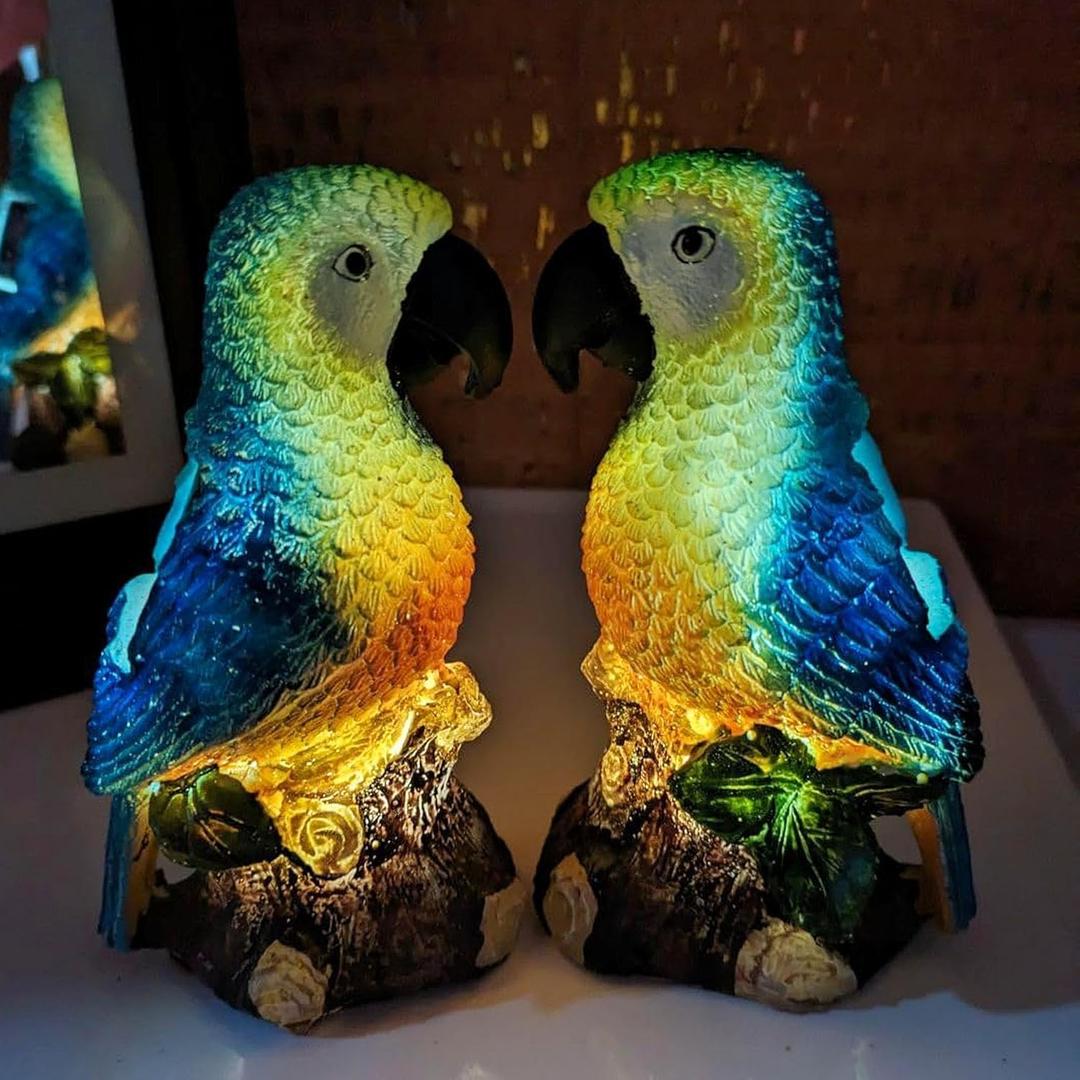 PMS Solar Garden Statue 2 Pack Parrot Figurine Resin Lights for Garden Pathway Patio Yard Lawn Outdoor Deco Gifts