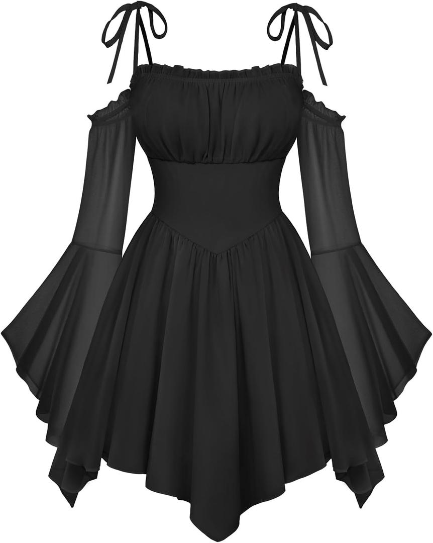 Scarlet Darkness Womens Renaissance Fairy Dress A Line Boho Off Shoulder Corset Dress with Pockets
