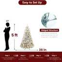 5ft Per-Lit Snow Flocked Christmas Tree, Artificial Christmas Tree with 200 Warm White Lights, 551 Branch Tips, Premium Green Full Xmas Tree for Easy Holiday Setup, Foldable Metal Base