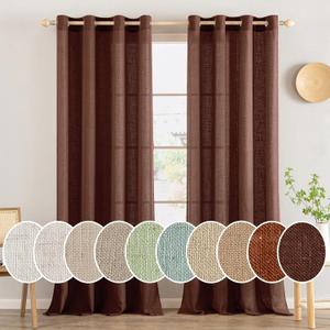 MIULEE Chocolate Brown Linen Curtains 84 Inches Long 2 Panels for Bedroom Living Room, Soft Thick Linen Textured Window Drapes Semi Sheer Light Filtering Grommet Top Burlap Look Dark Brown Decor (52"W x 84"L (Pack of 2))